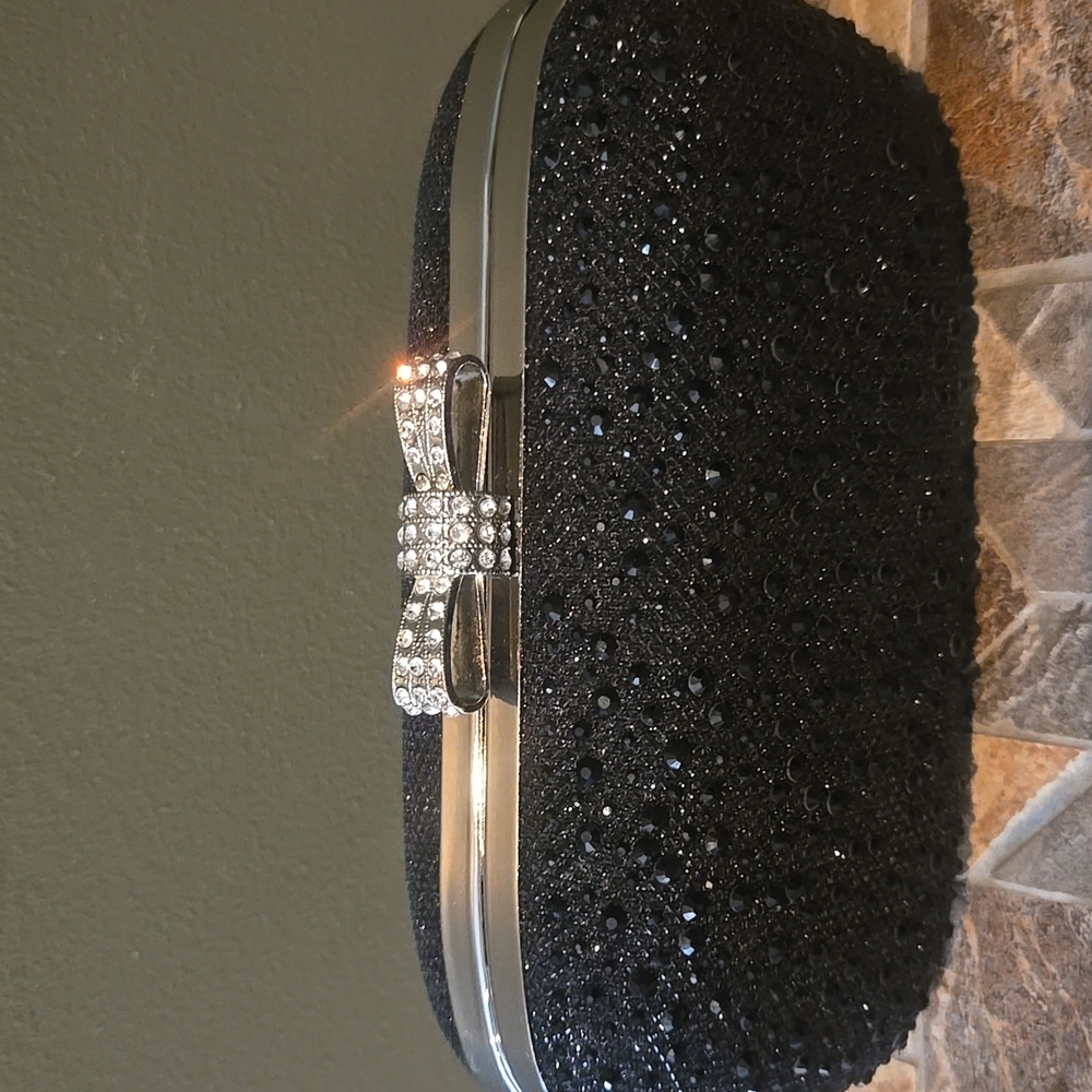 Elegant Black Clutch with Rhinestone Bow